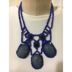 Anthropologie Blue and Gold Beaded Necklace